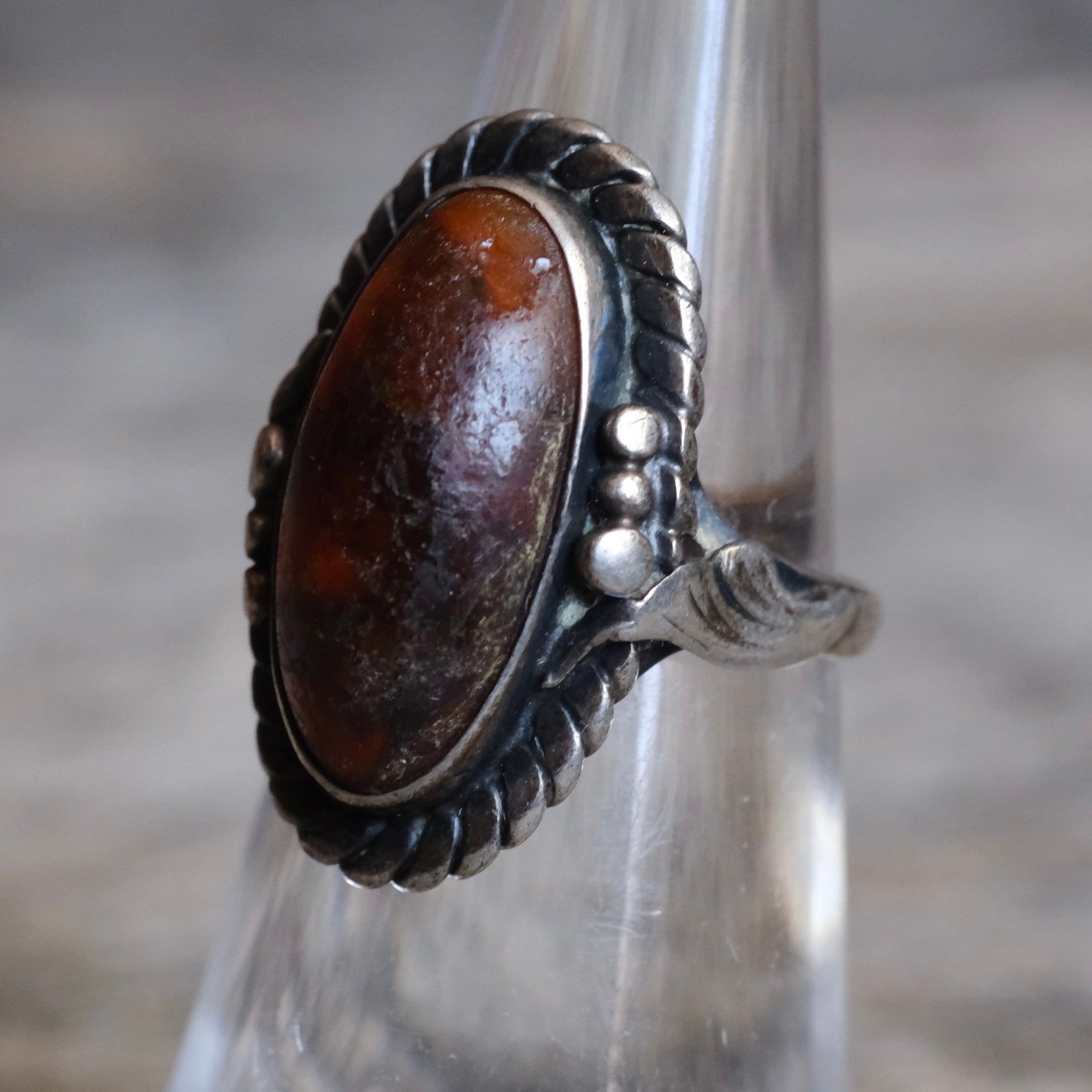Vintage Sterling Red Resin Ring 5