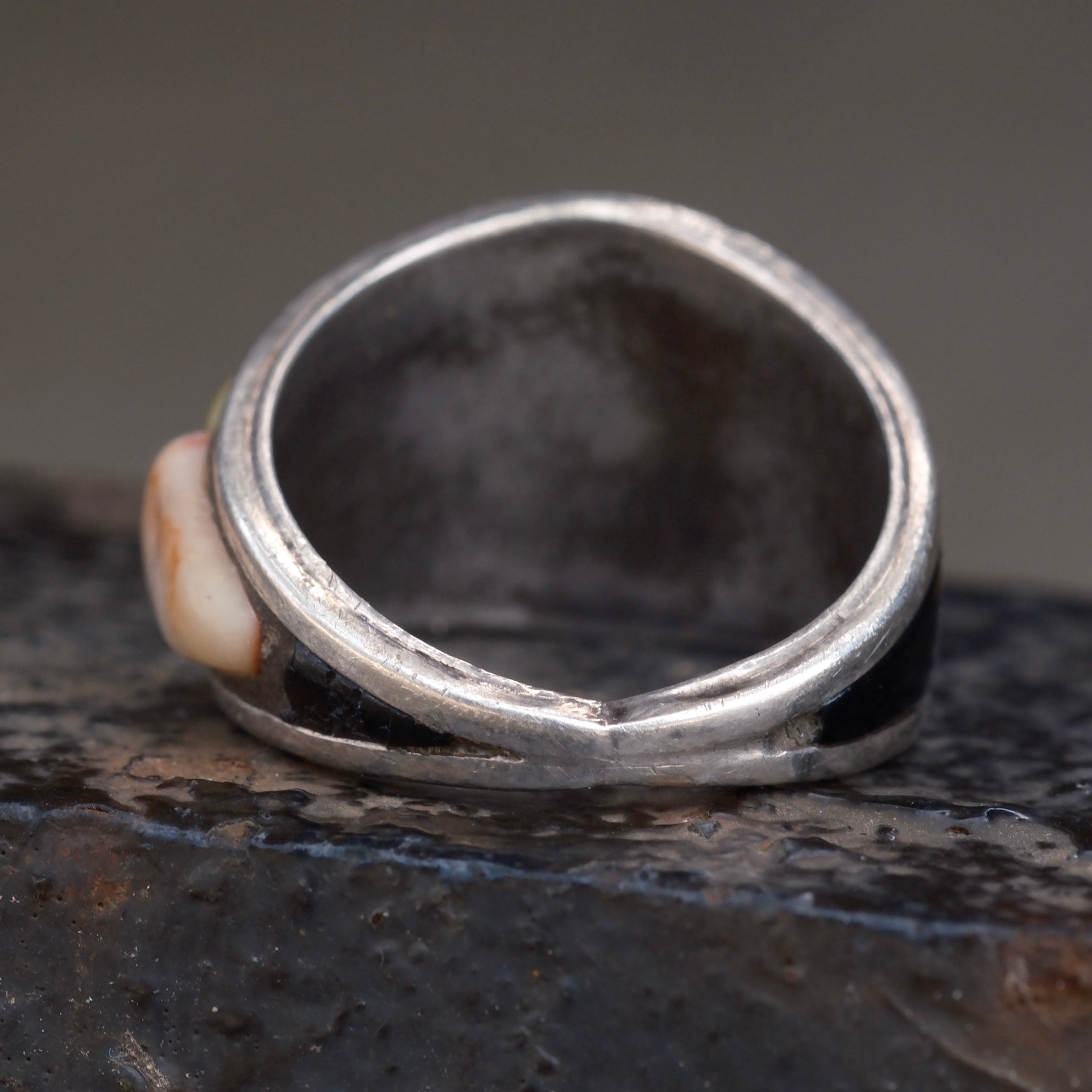 Vintage Sterling Multistone Inlay Band Ring 7