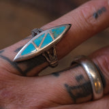 Vintage Sterling Turquoise Inlay Ring 7.5