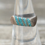 Vintage Sterling Crushed Turquoise Inlay Striper Ring 6