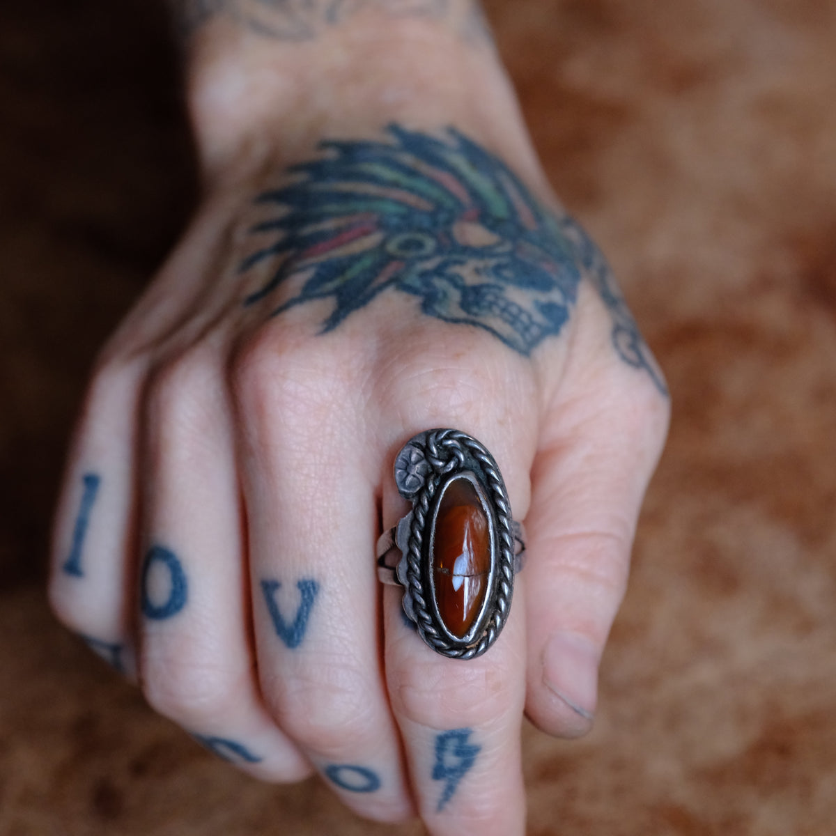 Vintage Sterling Read Jasper Ring 10.5