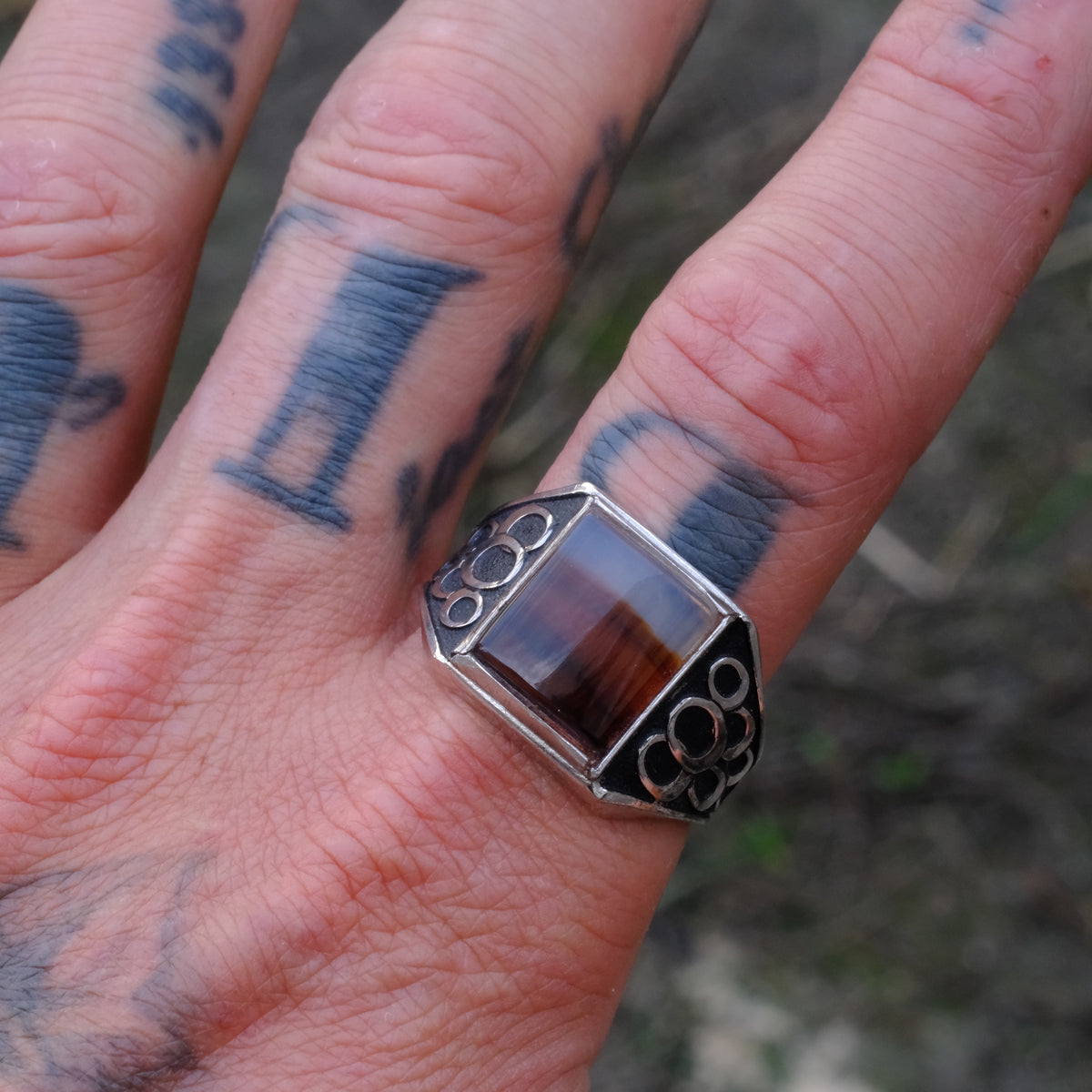 Vintage Sterling Agate Signet Ring 13.75