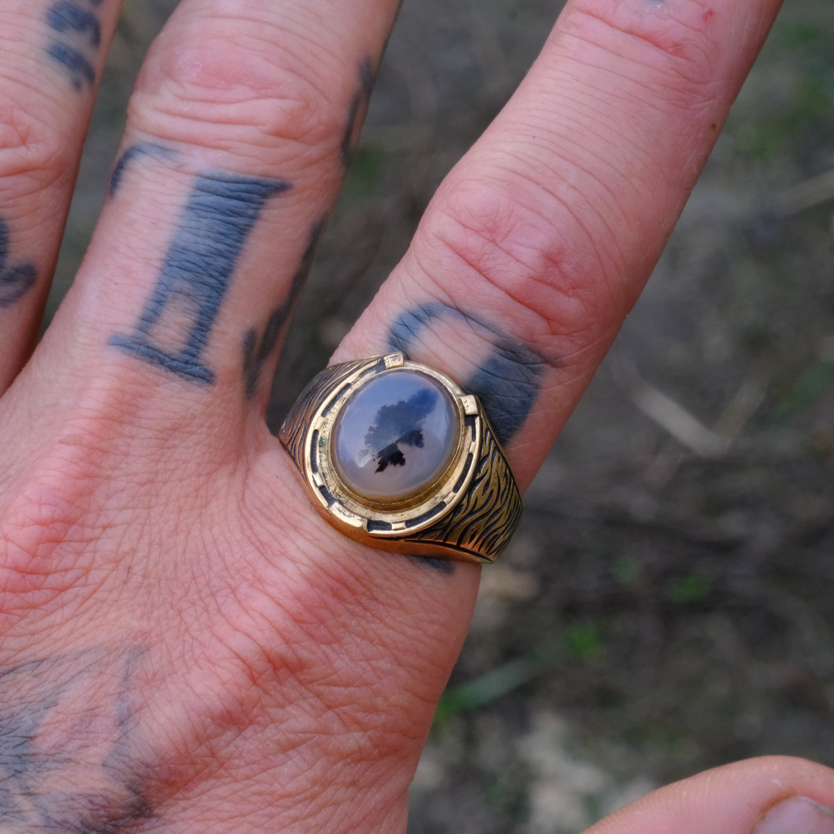 Vintage 10K Gold Filled Agate Horseshoe Ring 11.25