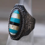 Vintage Sterling Multi Stone Inlay Ring 6