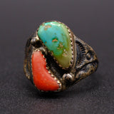 Vintage Sterling Turquoise and Coral Ring 9