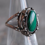Vintage Sterling Malachite Feather Ring 7