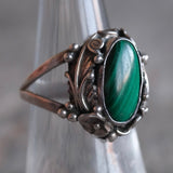 Vintage Sterling Malachite Feather Ring 7