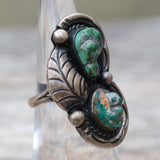 Vintage Sterling 2-Stone Turquoise Feather Ring 5.75