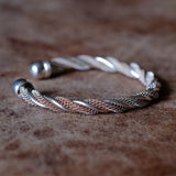Vintage Sterling Silver Thick Braided Cuff Bracelet 7"