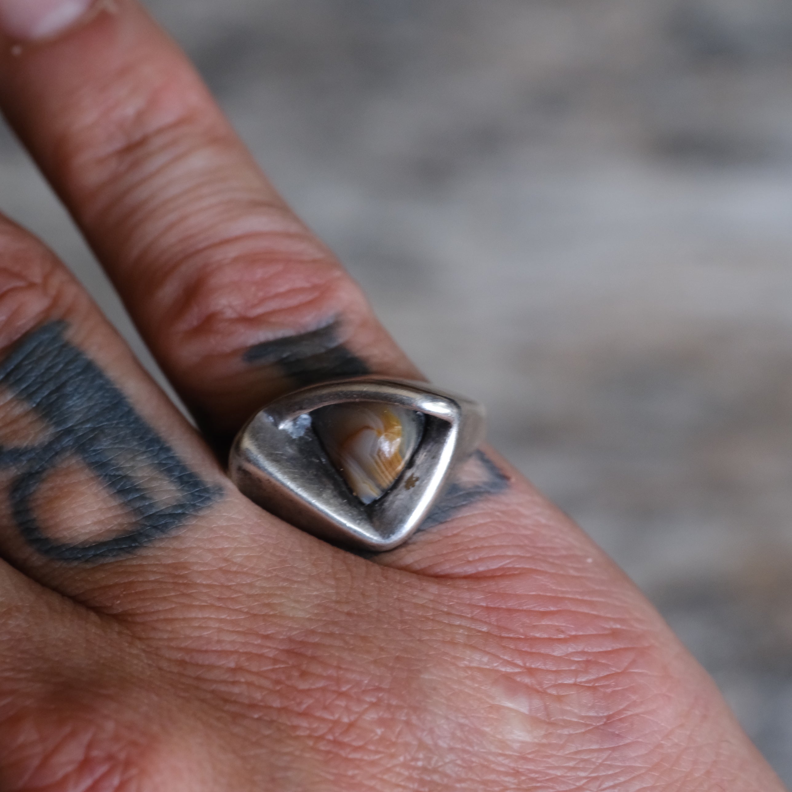 Vintage Sterling Agate Modernist Ring 7.75