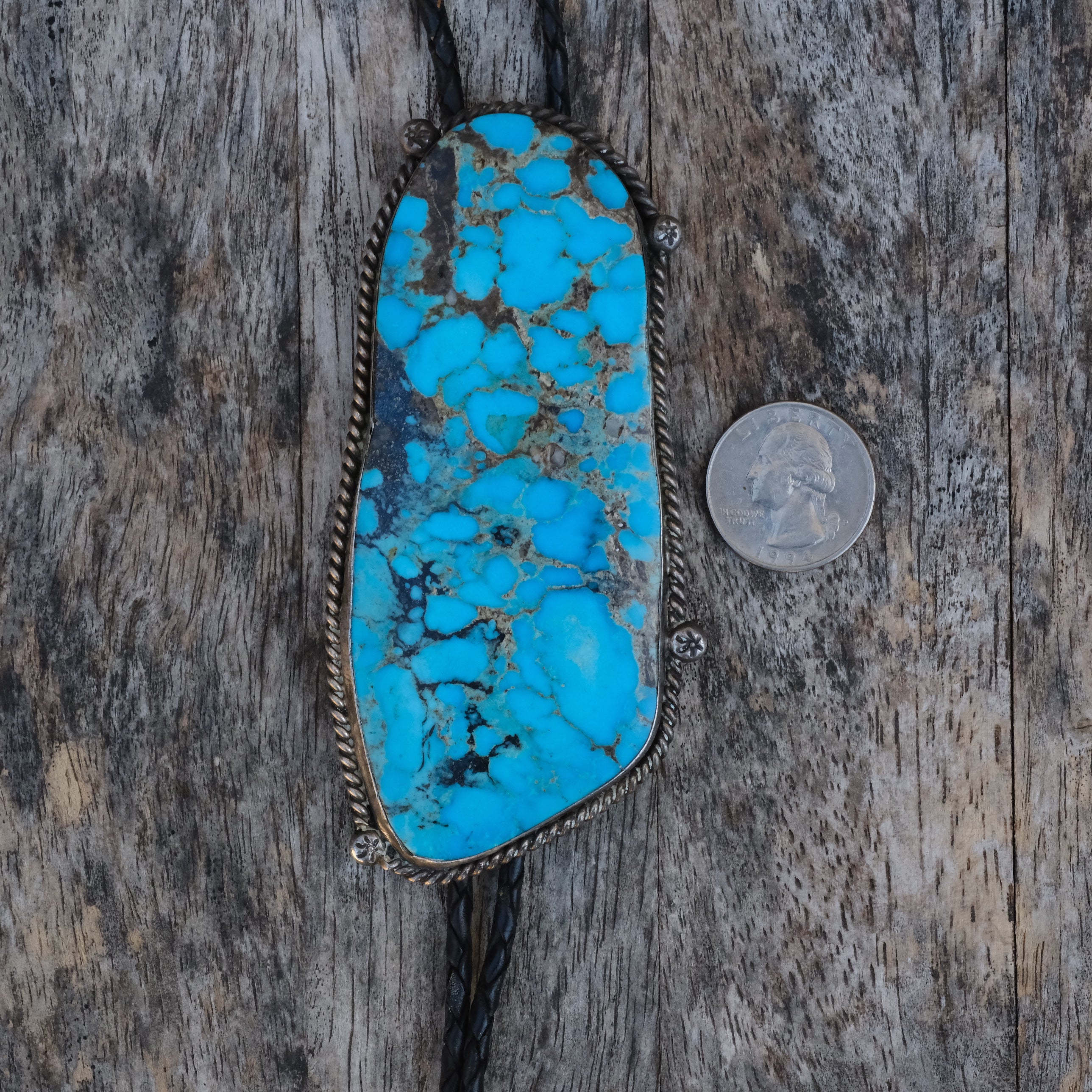 MASSIVE Vintage Sterling Turquoise Bolo Tie
