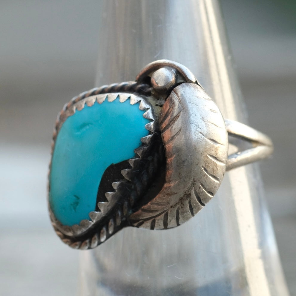 Vintage Sterling Turquoise Feather Ring 6.75