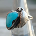 Vintage Sterling Turquoise Feather Ring 6.75