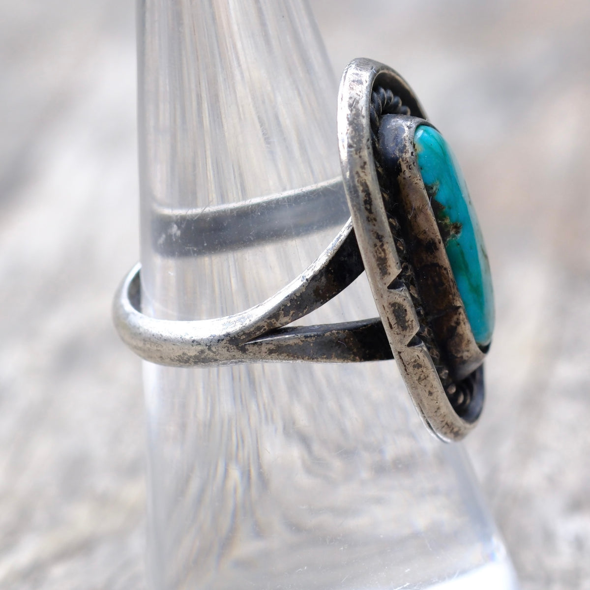 Vintage Sterling Turquoise Roper Ring 7