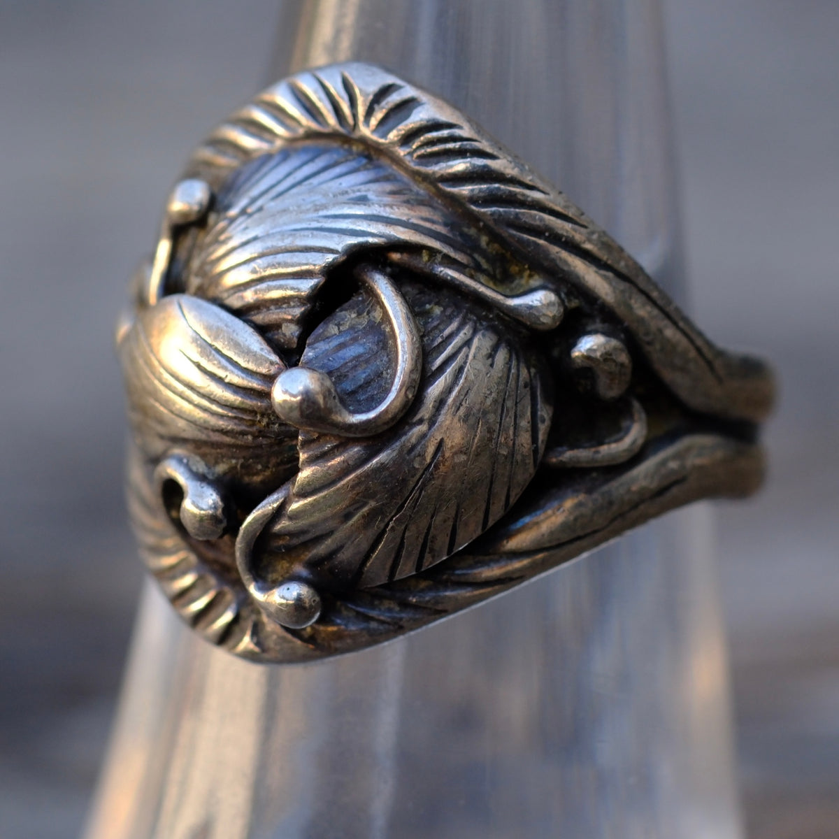Vintage Sterling Silver Leaf Ring 7