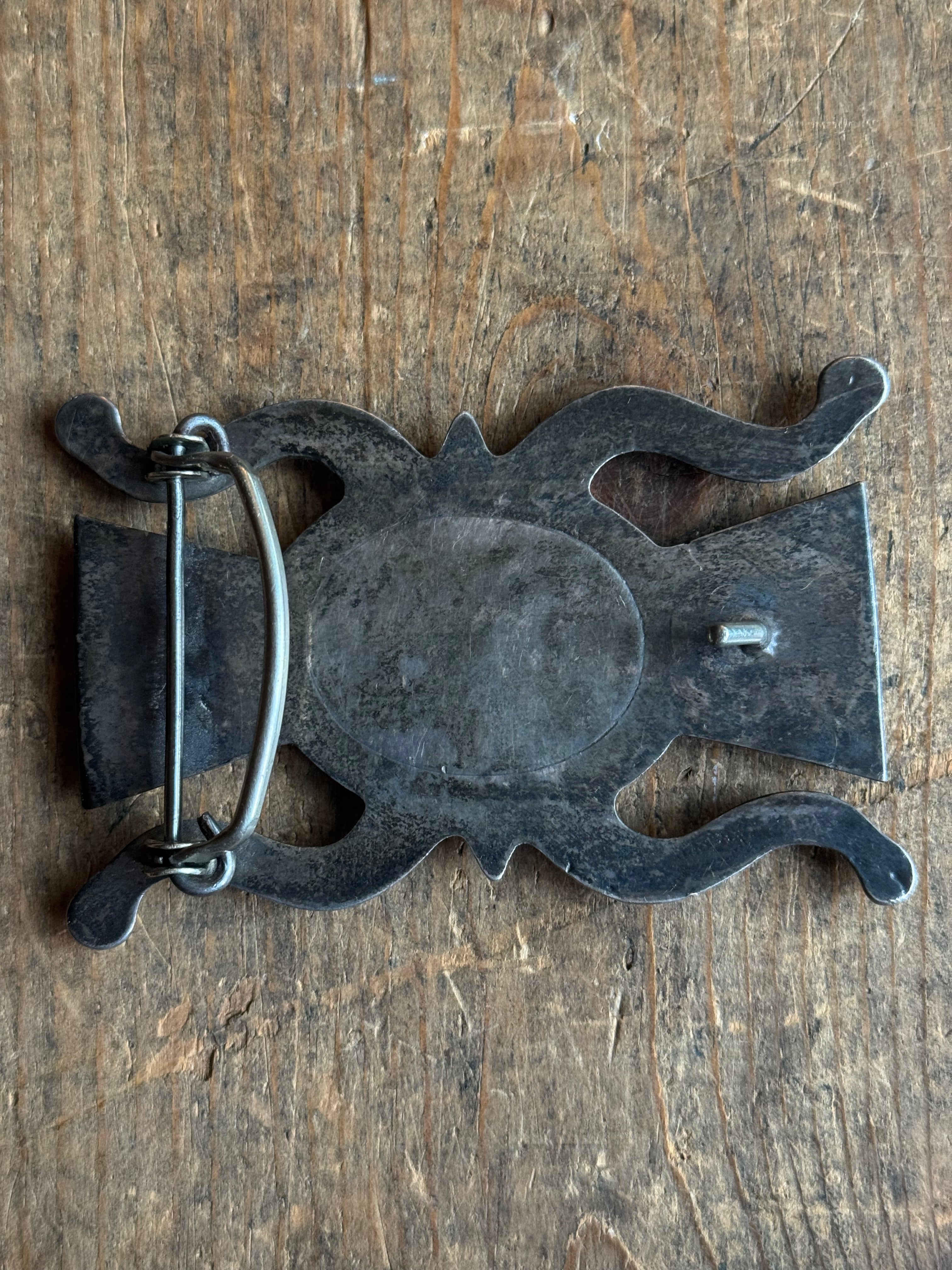Vintage Sterling Silver Turquoise Sandcast Belt Buckle