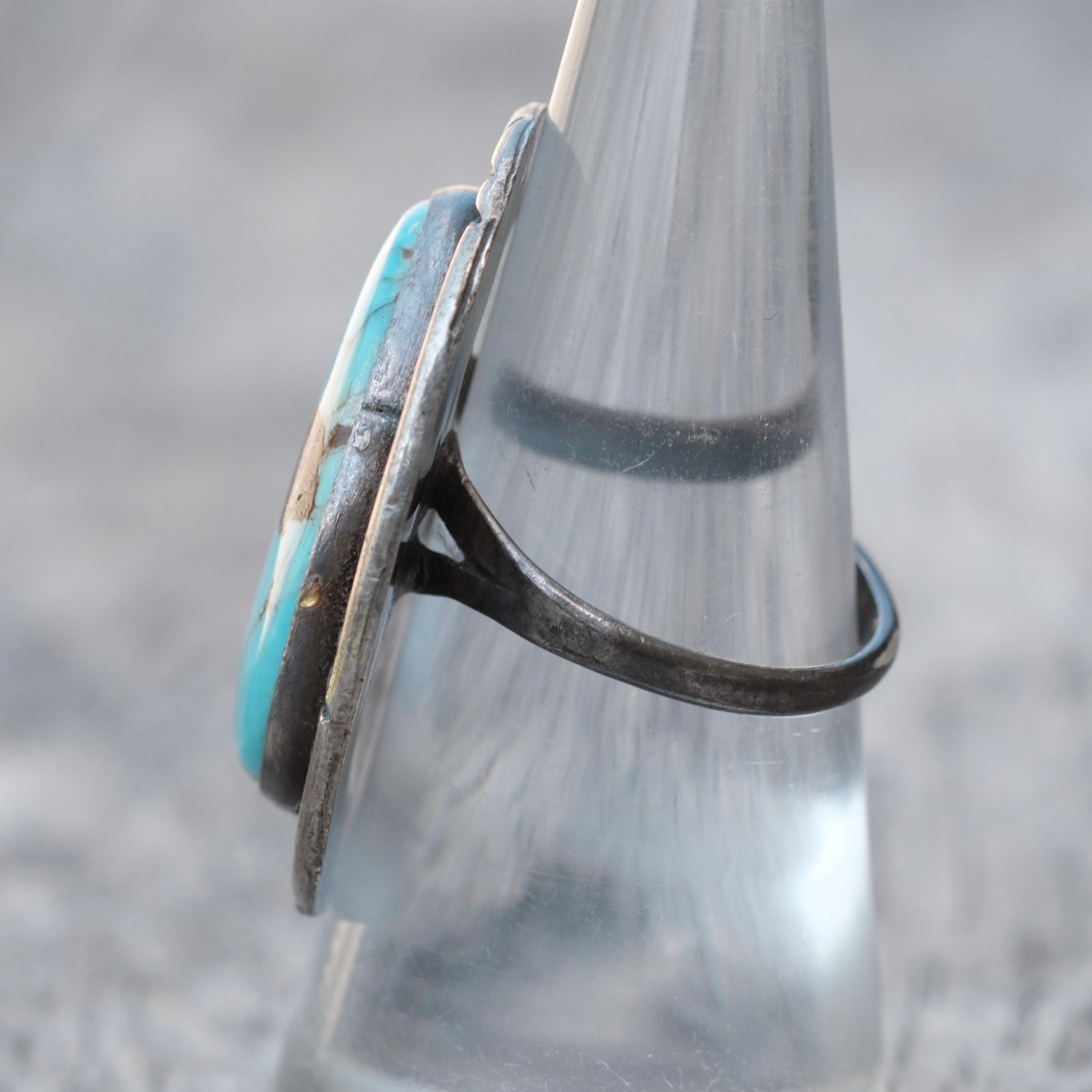 Vintage Sterling Turquoise Roper Ring 7.25
