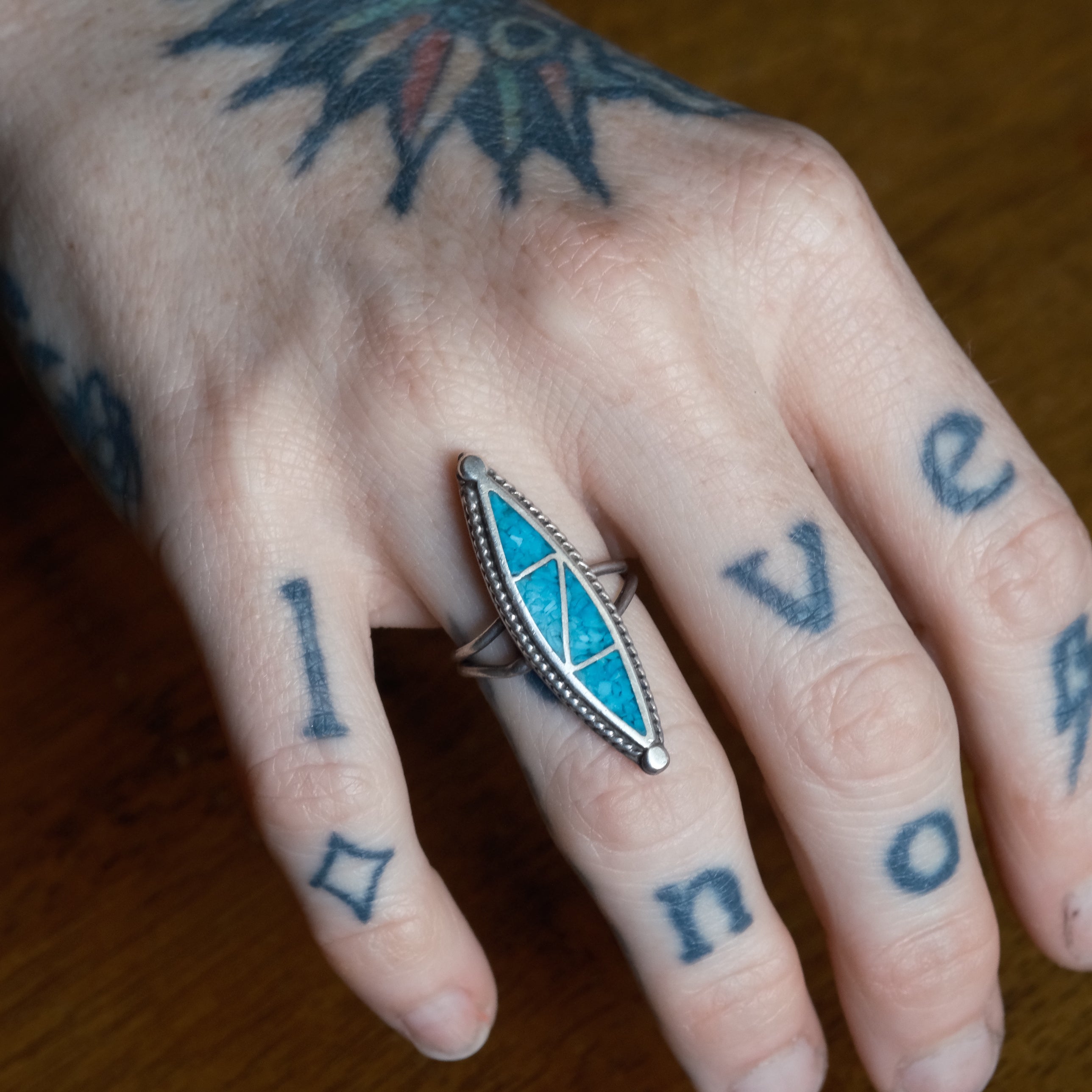 Vintage Sterling Turquoise Inlay Ring 5.75