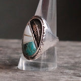 Vintage Sterling Turquoise and Mother oF Pearl Ring 10.25