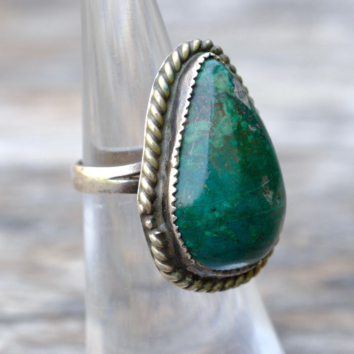 Vintage Sterling Turquoise Roper Ring 4.5