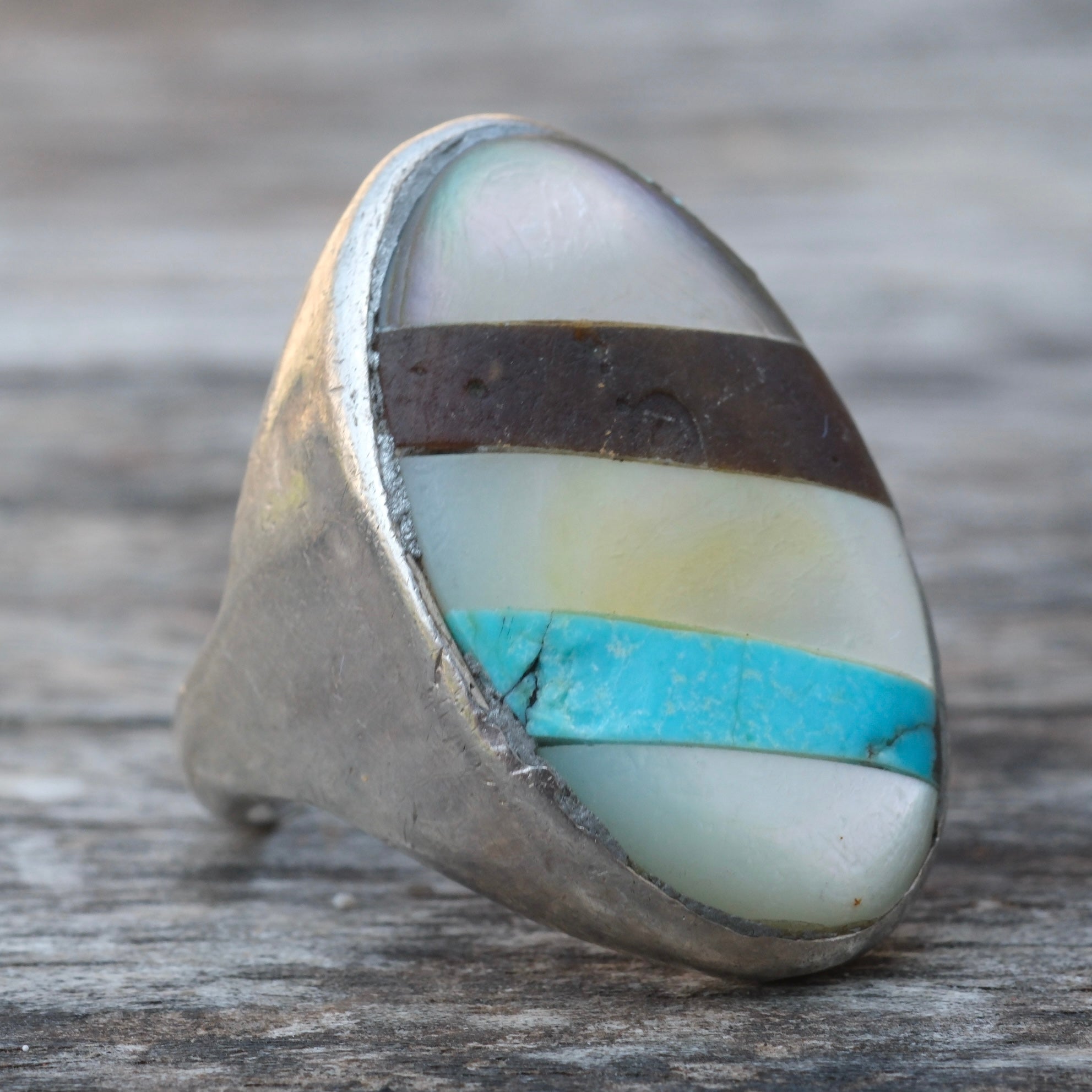 Vintage Sterling Multistone Inlay Ring 9.75