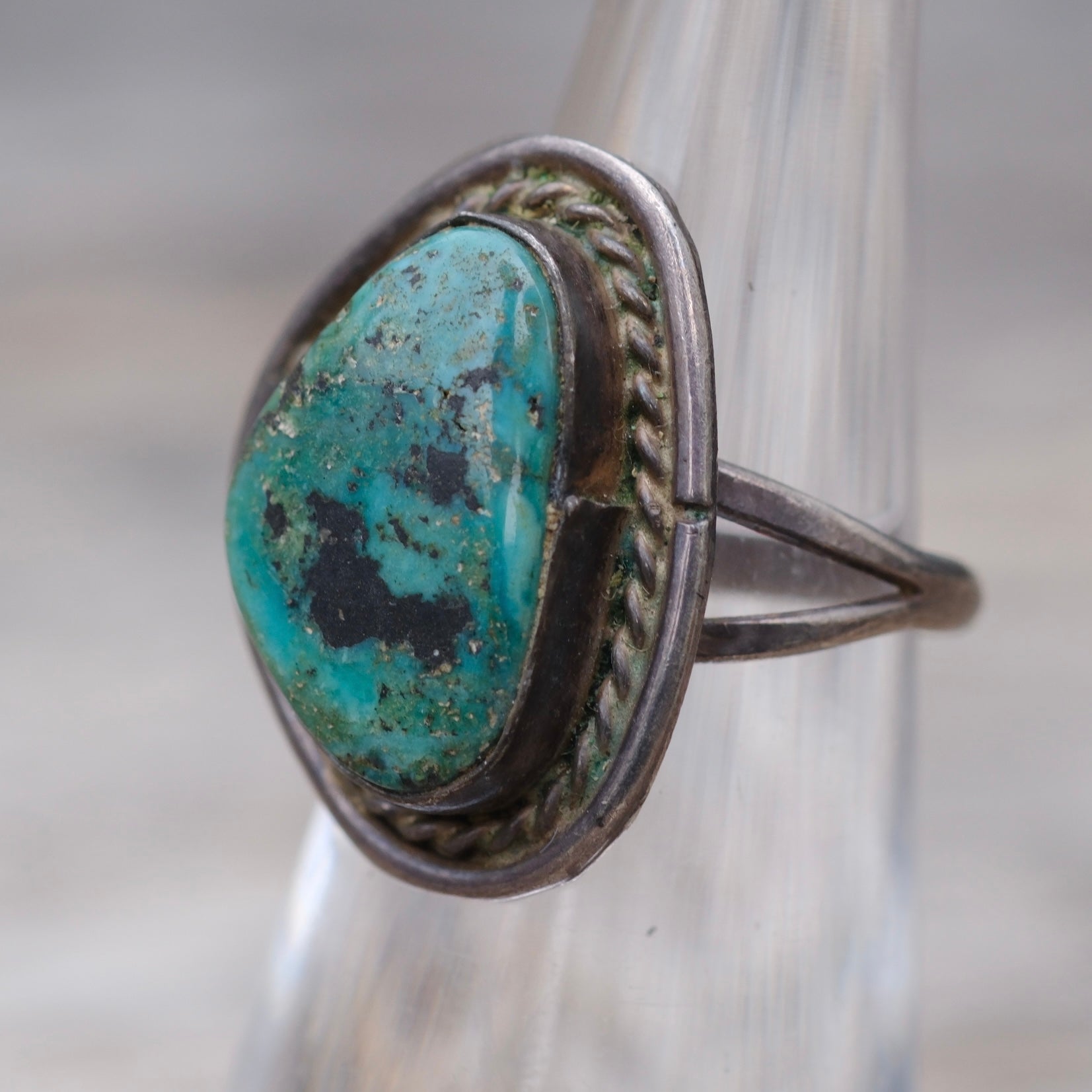 Vintage Sterling Chrysocolla Roper Ring 3.75