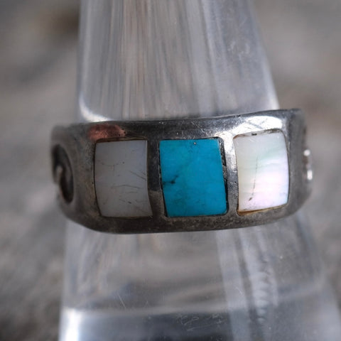 Vintage Sterling Turquoise and Mother Of Pearl Band 10.25