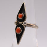 Vintage Sterling 2-Stone Coral Ring 4.5