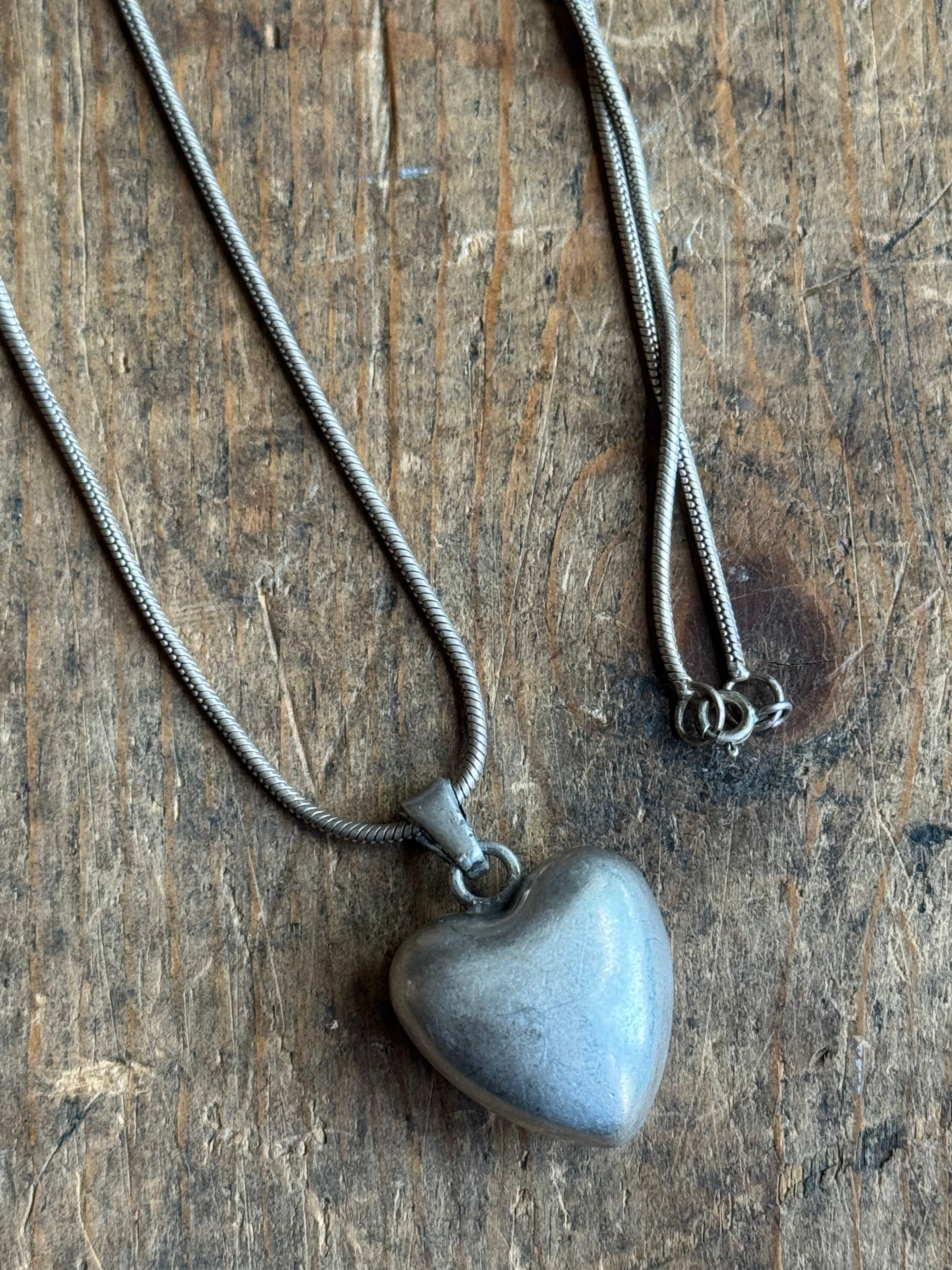 Vintage Sterling Silver Hollow Heart Necklace
