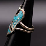 Vintage Sterling Turquoise Inlay Thunderbird Ring 5.75