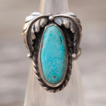 Vintage Sterling Turquoise Feather Ring 2.5