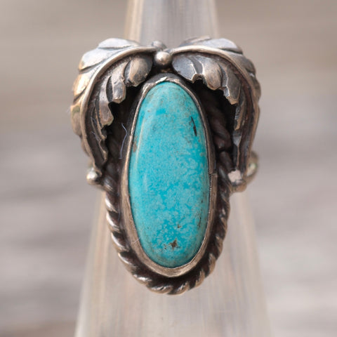 Vintage Sterling Turquoise Feather Ring 2.5
