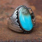 Vintage Sterling Turquoise Ribbed Band Ring 9.25