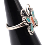Vintage Sterling Turquoise and Coral Butterfly Ring 5.5