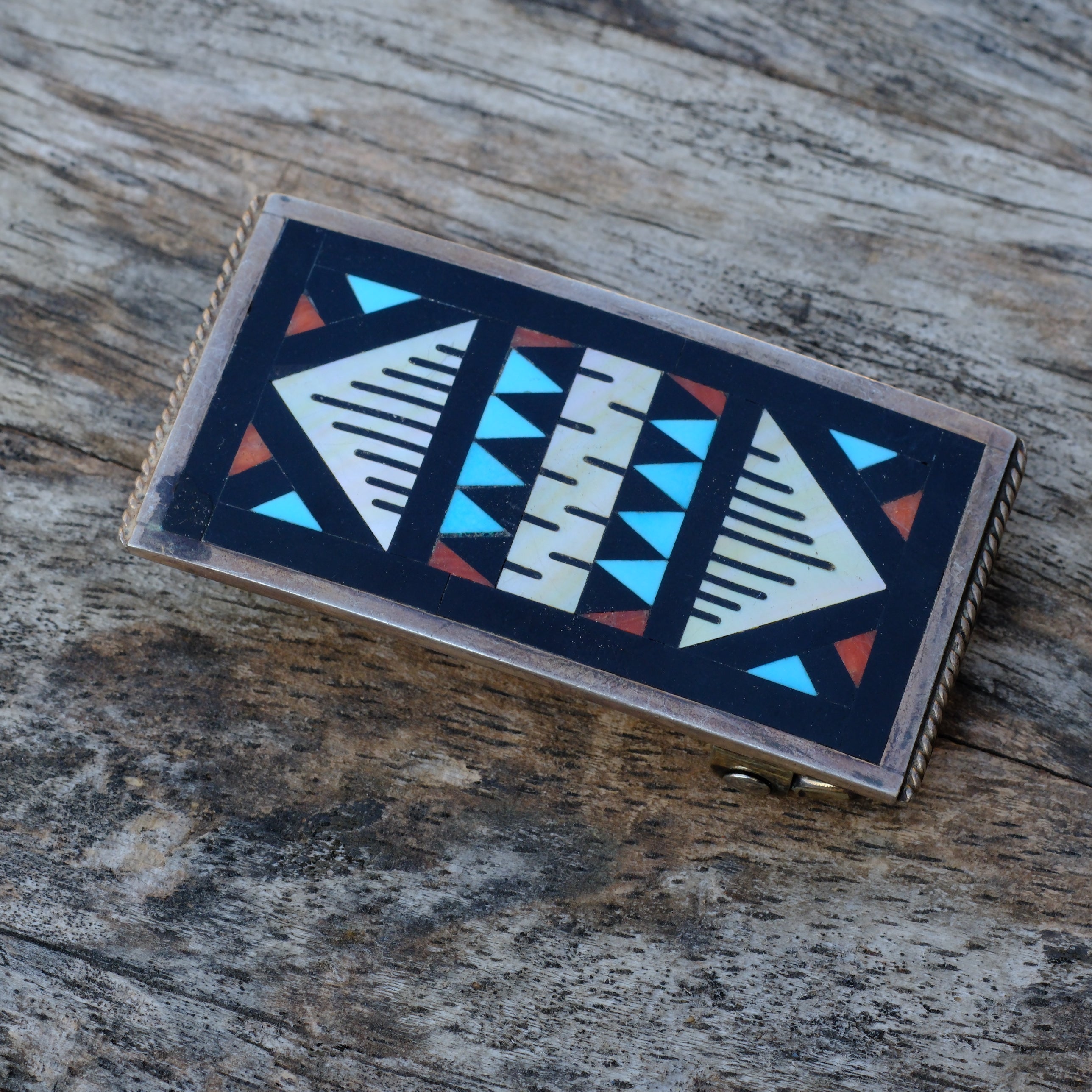 Vintage Sterling Ladies Zuni Inlay Belt Buckle