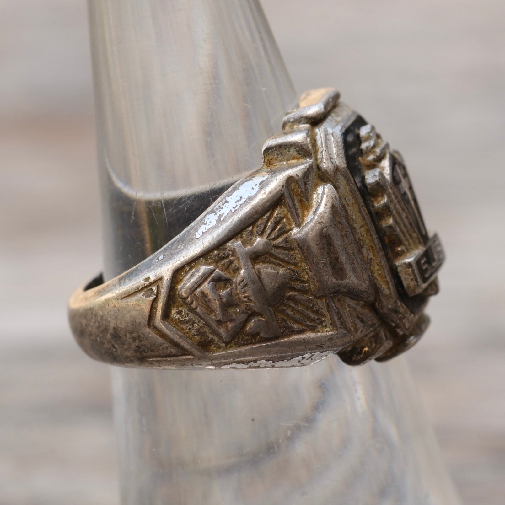 Vintage Sterling Cross SJS Signet Ring 6