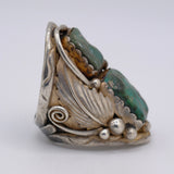Vintage Sterling 2-Stone Turquoise Feather Ring 6.75