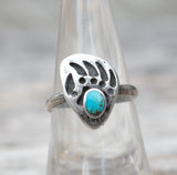 Vintage Sterling Turquoise Bear Paw Ring 6.75