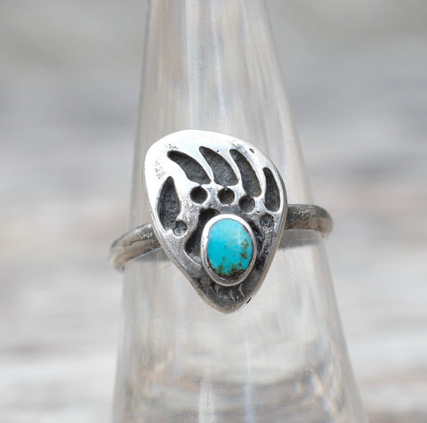 Vintage Sterling Turquoise Bear Paw Ring 6.75
