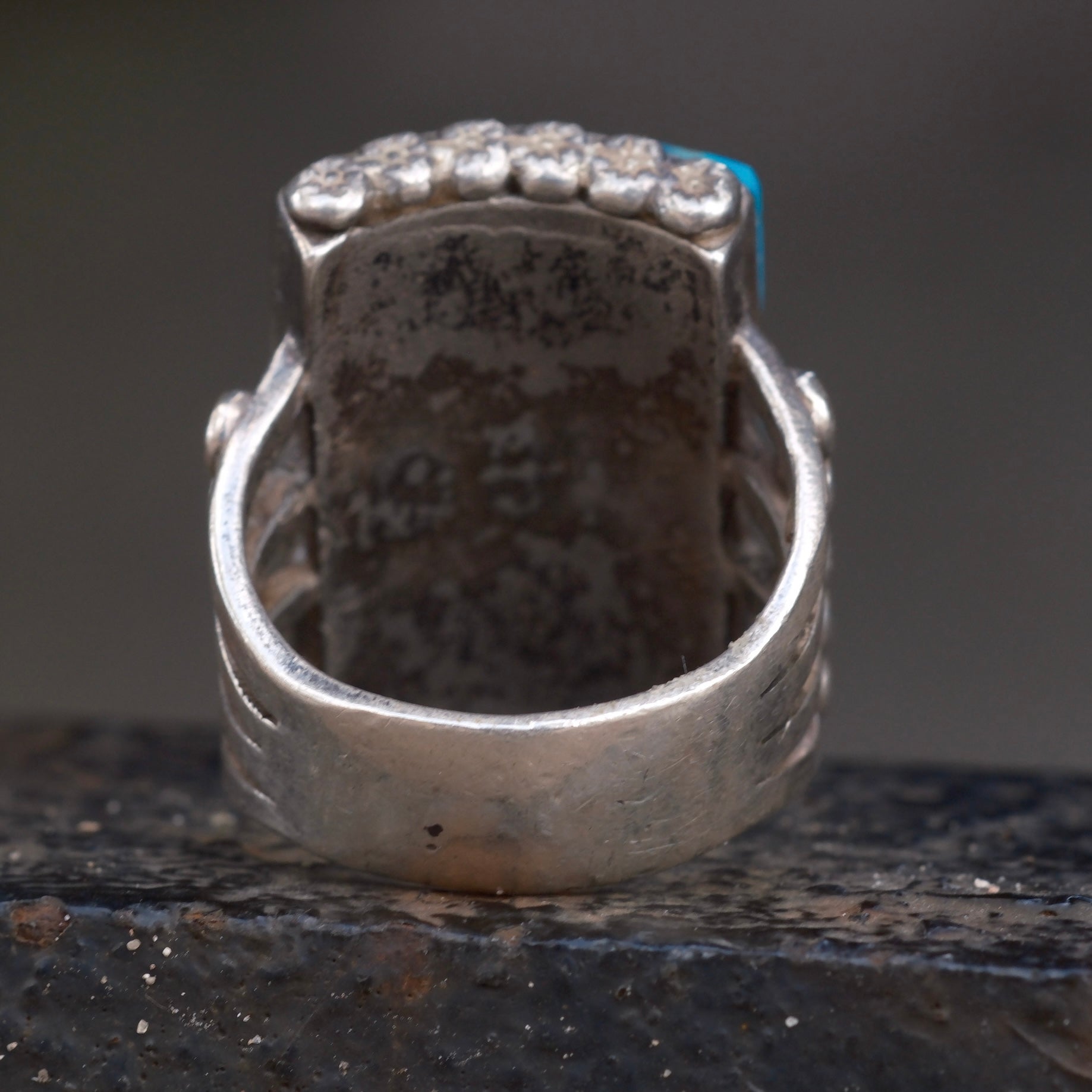 Vintage Sterling Turquoise and Abalone Inlay Panel Ring 9