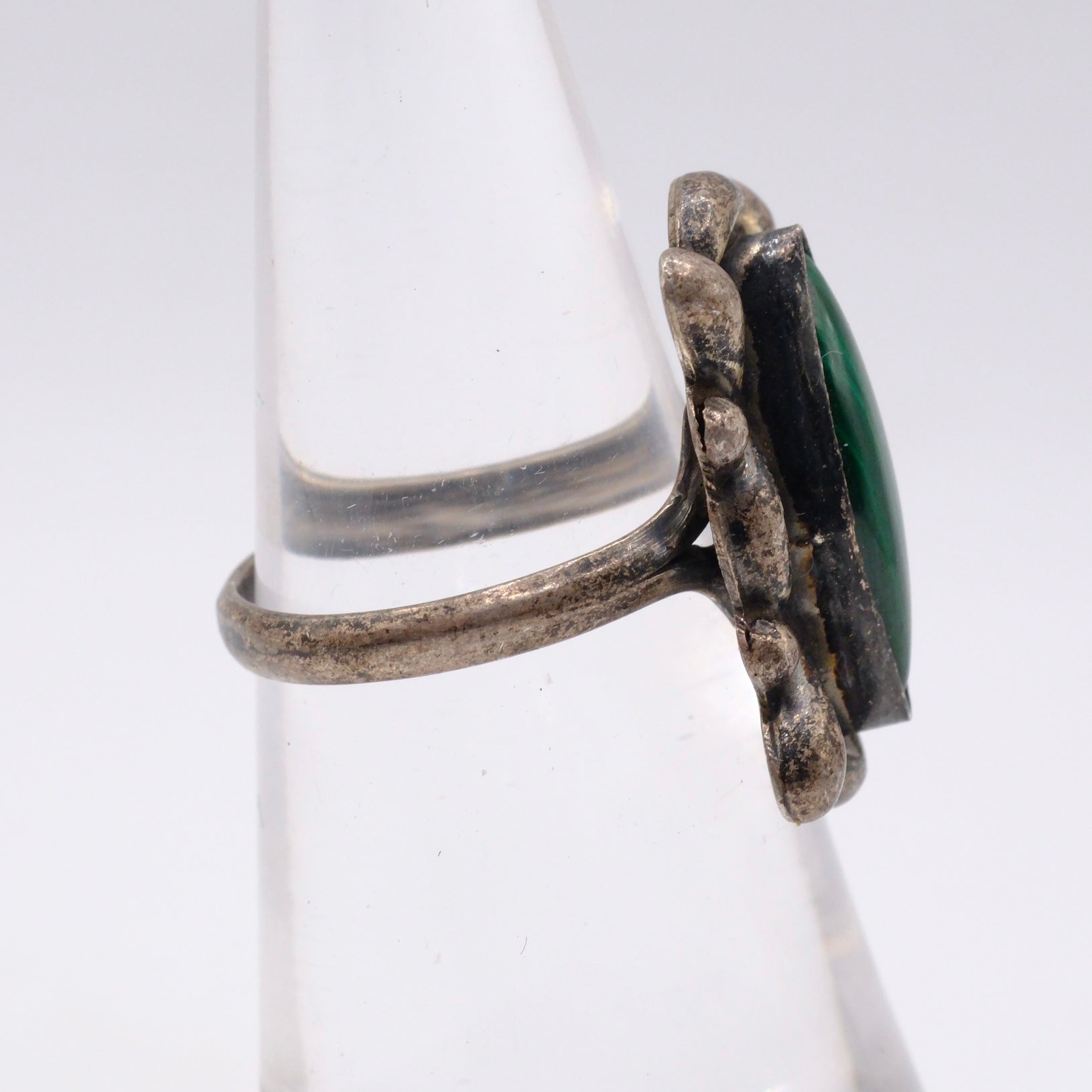 Vintage Sterling Malachite Ring 4.75