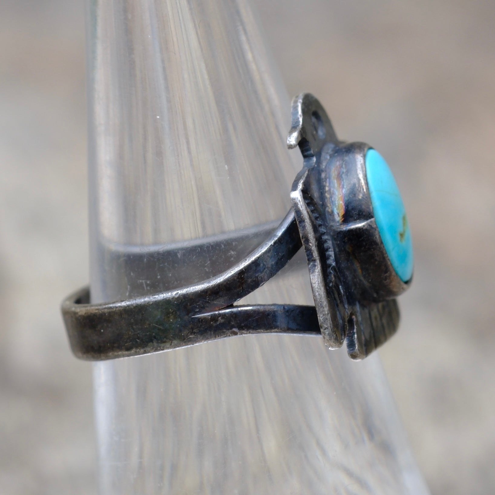 Vintage Sterling Turquoise Thunderbird Ring 6