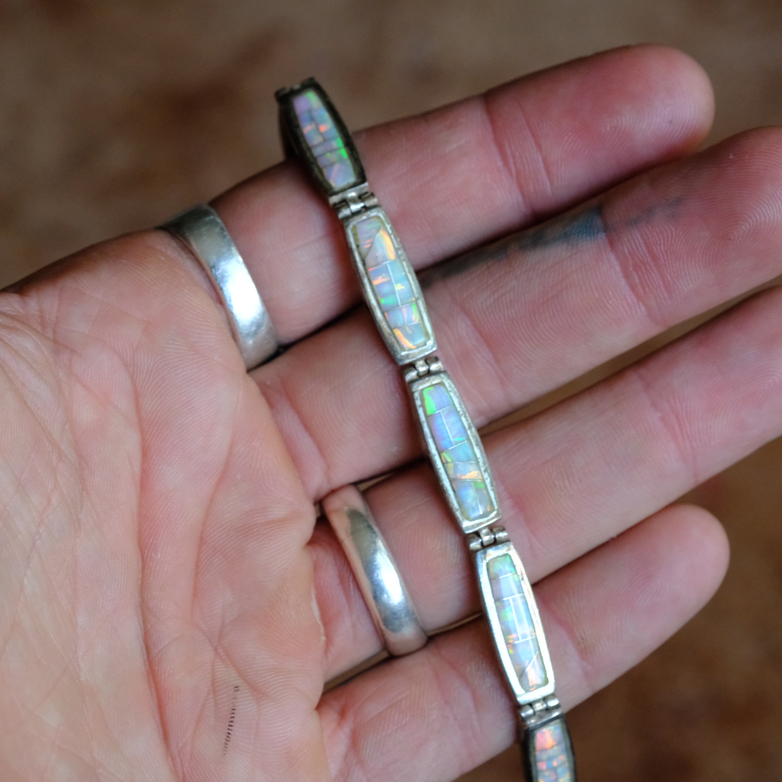 Vintage Sterling Silver Opal Link Bracelet