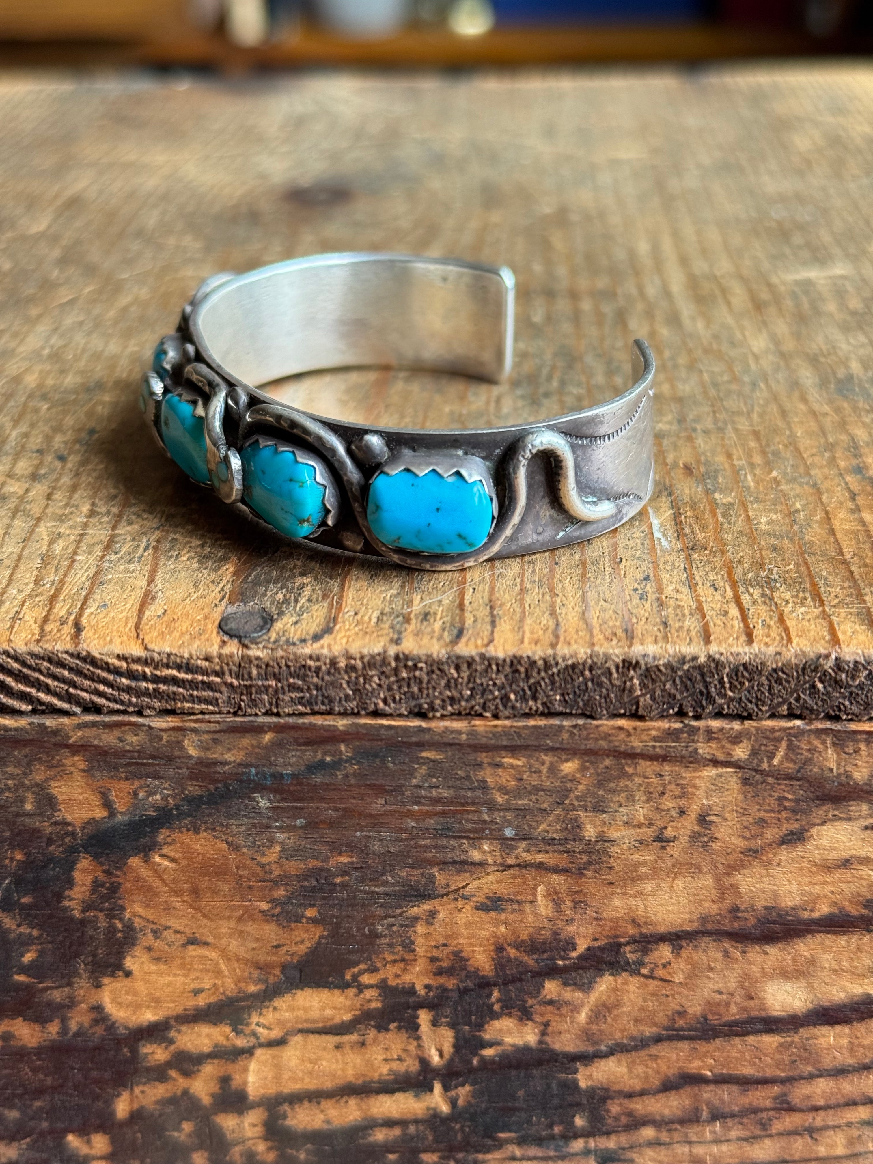 Vintage Sterling Silver Zuni Effie C Turquoise Snake Cuff