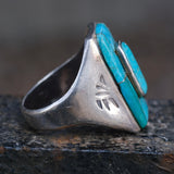 Vintage Sterling Turquoise Inlay Stamped Band Ring  14.25
