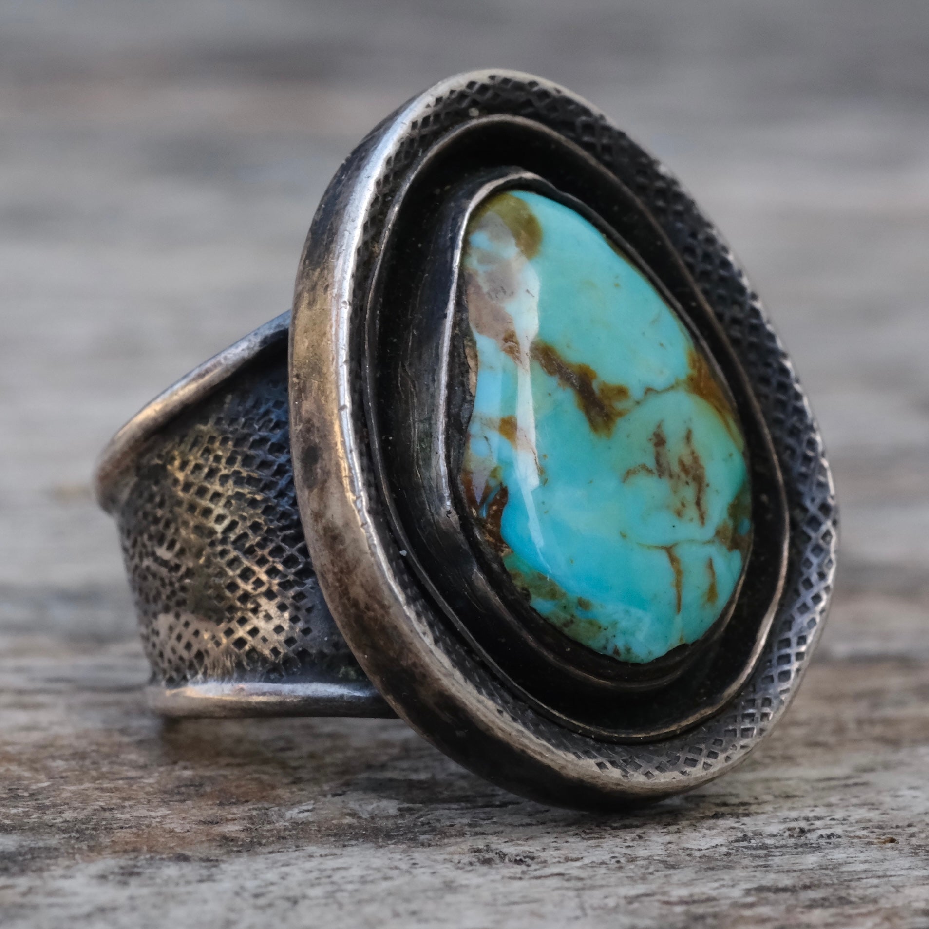 Vintage Sterling Turquoise Shadowbox Ring 6