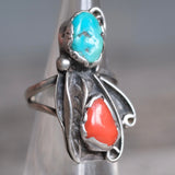 Vintage Sterling Turquoise and Coral Ring 6