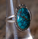 Vintage Sterling Turquoise Feather Ring 7.25