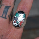 Vintage Sterling Zuni Inlay Sunface Ring 11.25