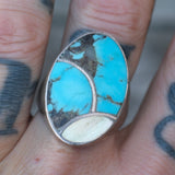 Vintage Sterling Turquoise and Mother Of Pearl Inlay Ring 11